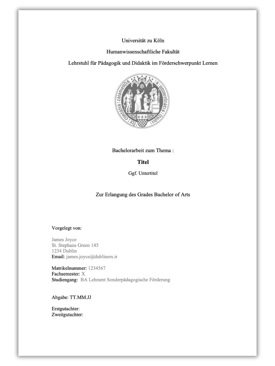 Deckblatt Hausarbeit Beispiel: Gratis Vorlage & Tipps für Studierende! 1 Deckblatt Uni Köln