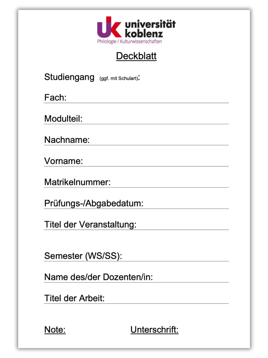Deckblatt Hausarbeit Beispiel: Gratis Vorlage & Tipps für Studierende! 2 Deckblatt Uni Koblenz