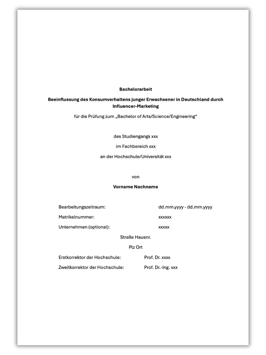 Deckblatt Hausarbeit Beispiel: Gratis Vorlage & Tipps für Studierende! 3 vorlage