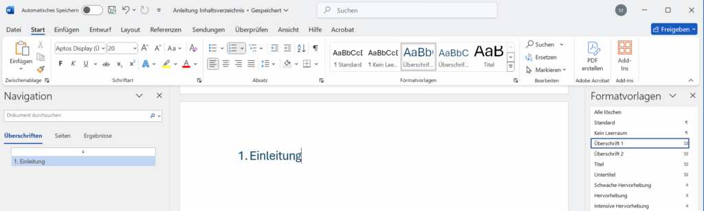 Inhaltsverzeichnis Hauptueberschrift