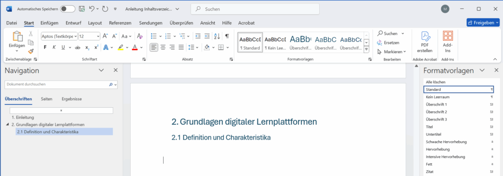 Inhaltsverzeichnis Unterueberschrift