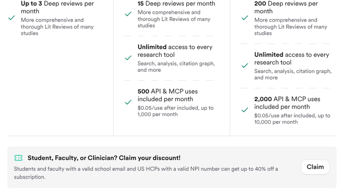 Screenshot of the student discount banner on the Consensus pricing page, Oct 12, 2026