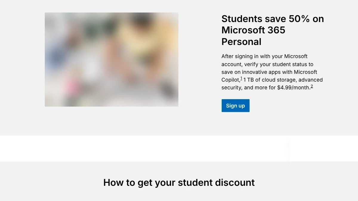 Screenshot of Microsoft’s US student offer for Microsoft 365 Personal, Oct 12, 2026