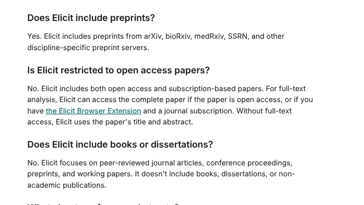 Elicit help center: Is Elicit restricted to open access papers?, Oct 12, 2026