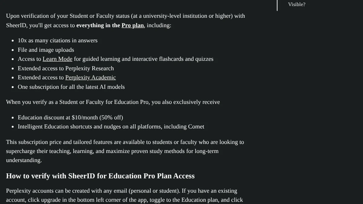 Perplexity help article What is Education Pro, Oct 12, 2026