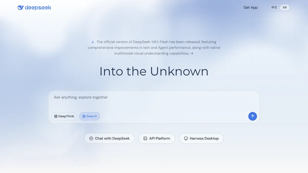 Startseite von DeepSeek mit Chat-Eingabe