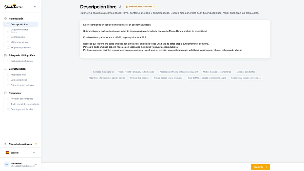StudyTexter paso 1: Texto libre (captura)